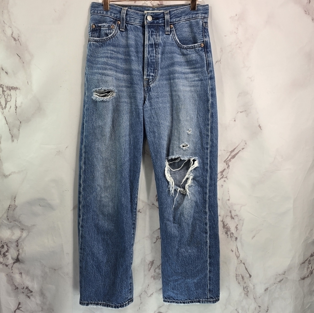 Levis Premium Jeans Women 26 Ribcage Straight Ankle Distressed Button High Rise